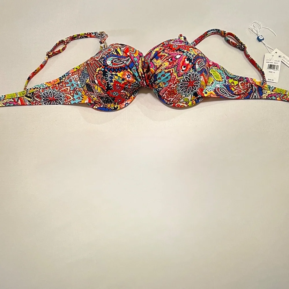 BLEU ROD BEATTIE Twist-Front Bikini Top Multi Paisley Sz 12